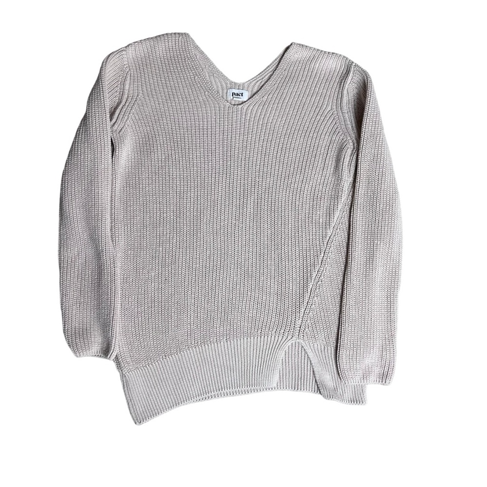 Pact Organic Cotton Long Sleeve Double V Sweater Cream Size M